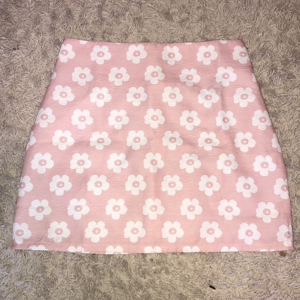 shein zip back pink floral skirt